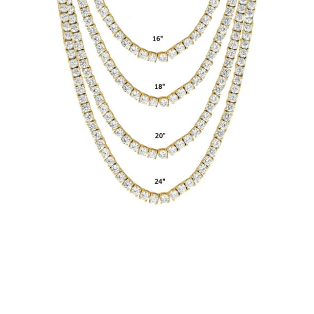 Bling Bling NY New One Row Tennis Necklace Bracelet Set Gold Finish Lab Created Diamonds 4MM Iced Out Solitaires 